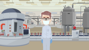 Technicien en laboratoire avec équipements industriels.