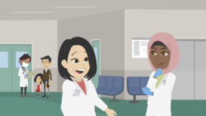 Personnel médical et patients dans un hôpital.