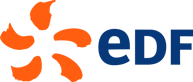 Logo d'EDF avec pétale orange et bleu.